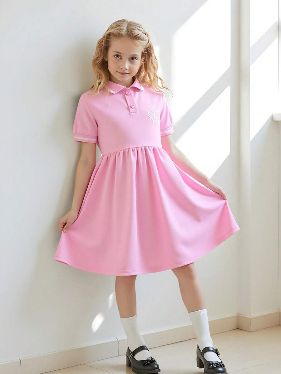 Sporty Ribbed Striped Collar Front Open Sweater Dress - Pink - View 1