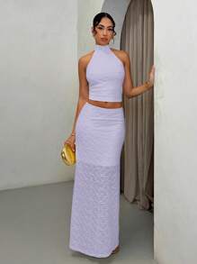 SHEIN BAE Trang phục hai mảnh dành cho phụ nữ mặc hàng ngày - Màu tím hoa cà - Xem 5