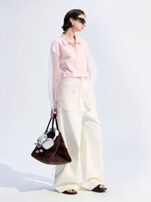 LYSMO Women's Solid Color Long Sleeve Shirt, Fashionable For Summer - Baby Pink - View 6