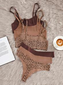 Snug Zone 3pcs Casual Leopard Print Low Waist Unpadded Wireless Bra Set For Women - Multicolor - View 2