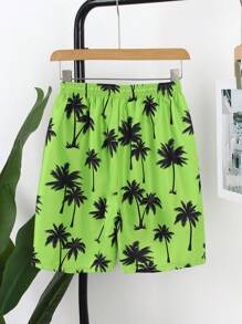 SHEIN Đồ bơi và quần đùi đi biển in họa tiết ngẫu nhiên cho bé trai tuổi teen mùa xuân/hè, vải lót đồ bơi, thích hợp để bơi lội và lướt sóng - màu xanh lá - Xem 2