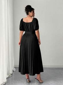 Elenzga 大码女式夏季优雅V领收腰垂坠裙连衣裙