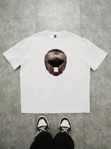 Manfinity EMRG Street Style Oversized Boxing Champion Graphic T-Shirt, Men's Graphic Shirt, Streetwear Shirt - White - View 5