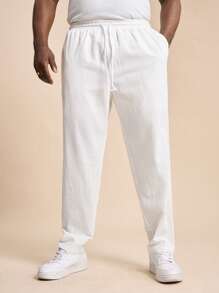 EASEVO Plus Size Men Casual White Woven Slim Fit Long Pants, Fall - White - View 4