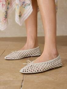 MOTF PREMIUM WOMEN'S WOVEN BOW DECOR WHITE FLATS FOR CHRISTMAS SPRING SHOES - White - View 8