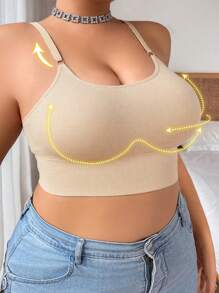 SHEIN 1 pieza Sujetador tipo camiseta sin costuras, inalámbrico, suave y cómodo para mujer de talla grande
