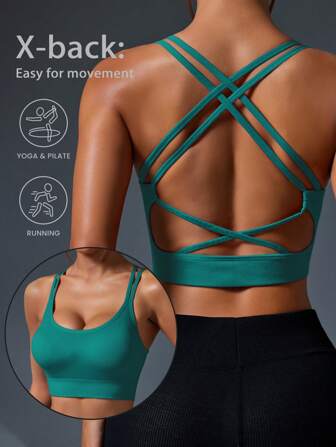 Gameset SHEIN Sport Camiseta deportiva sin costuras con tirantes cruzados para mujeres para el Año Nuevo Chino