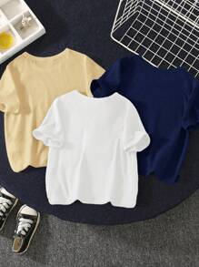 Young Boy Casual Minimalist Round Neck Short Sleeve T-Shirt, Suitable For Summer - Multicolor - View 2