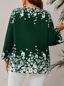 EMERY ROSE Blusa negra con estampado floral para mujer talla grande de principios de primavera