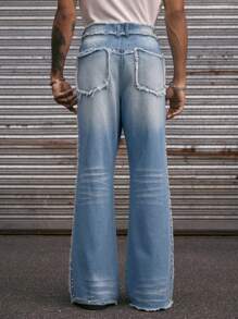 AXEPEAK Multi Size Fashion Street Style Distressed Wide Leg Straight Fit Men's Jeans, Streetwear Essential