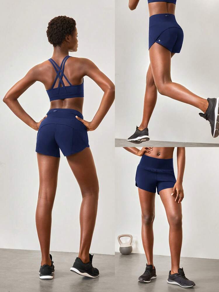 4인치 VitalSwift 하이웨스트 러닝 반바지 내장 속바지 끈 포켓 운동 일상 체육관 여름 빠른 건조 발습 항취