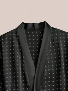 All-Over Print Men's Long Sleeve Loungewear Set, Fall Clothes - Black - View 3