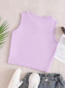 SHEIN 可爱水豚卡通印花无袖衬衫，适合青少年女孩 - 紫色 - 查看 2