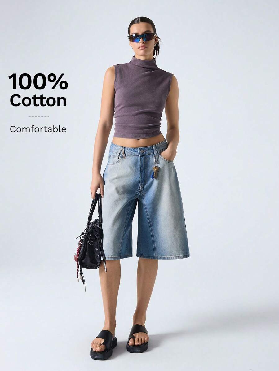 LYSMO Purple Gradient Wash Effect Fitted Tank Top - Mauve Purple - View 1