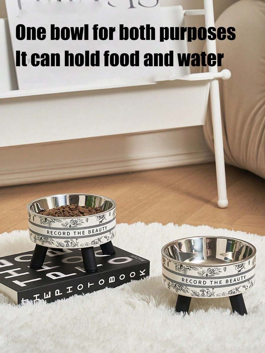 1 pezzo Ciotola per animali domestici rialzata, ciotola per cibo e acqua per cani/gatti in acciaio inossidabile, design comodo per il collo - Multicolore - Visualizzare 1