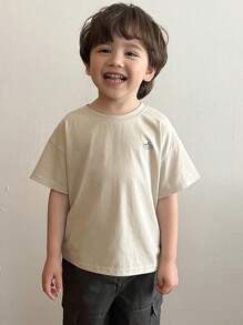 Hapijoa Kids Fall Clothes - Young Boys Printed Crew Neck Knit Short Sleeve T-Shirt, Summer - Beige - View 5