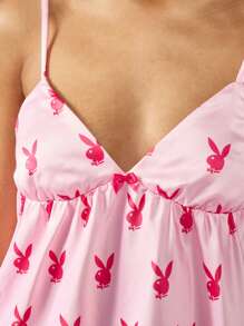 Missguided x Playboy 圣诞俏皮兔印花丝滑睡衣 - 彩色 - 查看 5