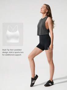 GLOWMODE Washed Pima Cotton Cool Crop Relaxed Fit Crew Neck Cropped Cut Off Boyfriend Muscle Tank Top Gym Training Daily Casual Wear