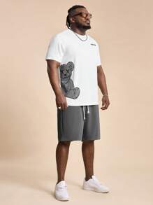 EASEVO Conjunto de camiseta de cuello redondo y pantalones cortos de punto con estampado de oso, tamaño grande, adecuado para el verano