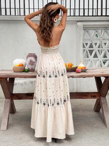 SHEIN Frenchy Women's Floral Print Dress For Summer Vacation Beach - Apricot - View 2