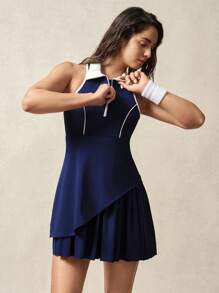VARSIVA Women's Color Block Collar Ruffle Hem Sleeveless Sports Dress - Multicolor - View 10