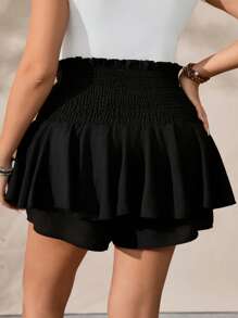 SHEIN Tall Plus Size Women's Casual Solid Color Loose Shorts, Spring/Summer - Black - View 2