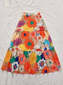 Vivid Eden Women's Vacation Colorful Floral Printed Loose High Waist Printed Maxi Skirt, Suitable For Spring/Summer Holiday, Casual Vacation,Beach,Festival - Multicolor - View 3