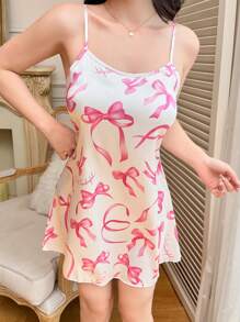 SHEIN 缎面蝴蝶印花吊带裙