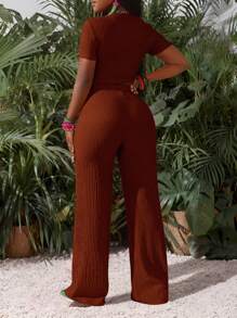 Slaydiva Women Two Pieces Outfits For Daily Wear - Brown - View 2