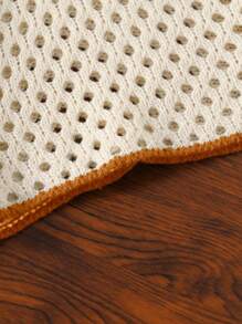 Girls' Semi-Sheer Knitwear Sweater: Round Neck Long Flare Sleeves And Short Length With Brown Stripes Featuring A Star Applique On The Chest In Cropped Hollow Out Design - Brown - View 5