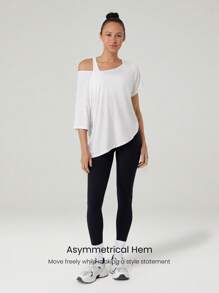 GLOWMODE Modal Silky Smooth Asymmetrical Hem Off-Shoulder 3/4 Sleeve Active Tee T-Shirt Daily Casual Wear