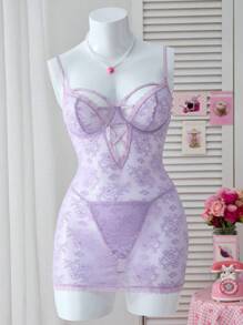 PetitDoll 2pcs/Set Romantic Fitted Lace Nightgown Set - Purple - View 3