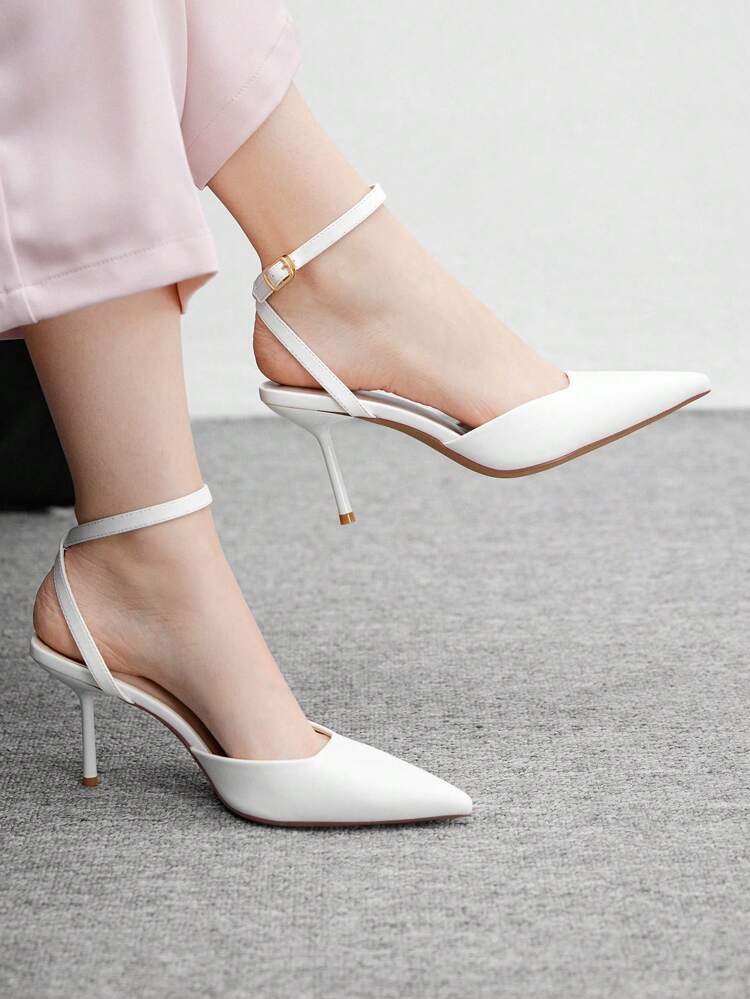 CUCCOO BIZCHIC Women's Fashion White Ankle Strap Pointed Toe Stiletto High Heels, Suitable For Commuting, Dating, Party, Wedding, Vacation For Christmas Spring Shoes