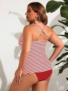 Swim Lushoire Plus Size Tank Top Bikini Set, Fashion For Summer - Red - View 2