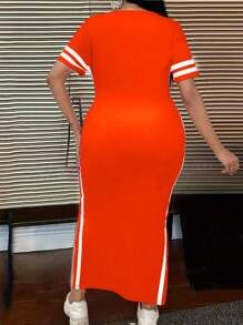 SHEIN PETITE CURVE Plus Size & Petite Women Long Knitted Dress - Orange - View 2