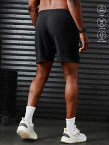 Manfinity Sport Polished Men's Reflective Stripe Letter Print Drawstring Waist Sports Shorts Sweater Shorts Running Shorts