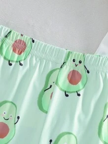2pcs Boys Casual Avocado Print Round Neck Short Sleeve Top And Shorts Set Loungewear - Multicolor - View 5