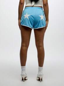 SUMWON WOMEN Quần short lưới chạy bộ Retro Star Applique mùa hè nhẹ lễ hội bãi biển hồ bơi khiêu vũ đồ thể thao đồ mặc ở nhà - Màu xanh lam - Xem 1