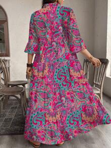 SHEIN LUNE 大码女式优雅休闲简约热带佩斯利图案连衣裙，适合春夏季度假、母亲节、飘逸连衣裙 - 彩色 - 查看 2