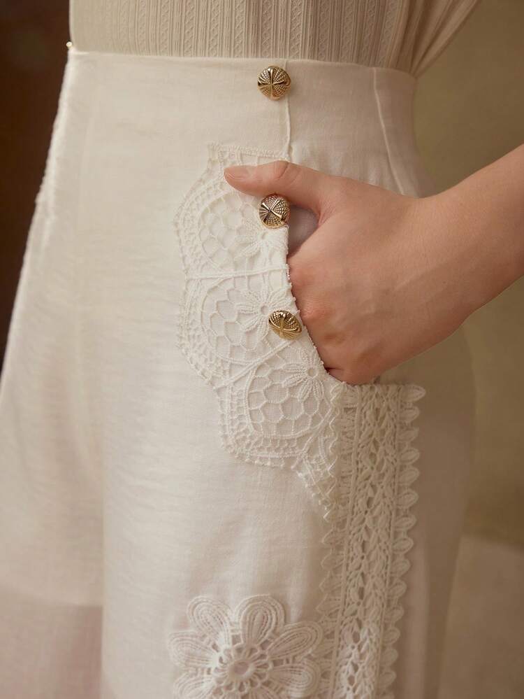 CONTRAST LACE WIDE LEG PANTS