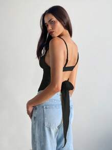 Aloruh Áo hai dây hở lưng phối ren gợi cảm cho nữ - màu đen - Xem 6
