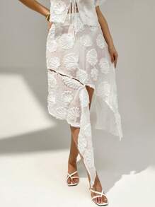 Auralis Falda elegante de oficina con borde asimétrico bordado, para invitada de boda, graduación, iglesia, brunch, talla grande, estilo fairycore, luna de miel, vacaciones en la isla, cumpleaños, blanco