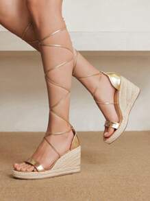 Styleloop Fashionable Simple Women Platform Wedge Sandals, Suitable For Summer Vacation And Everyday Wear - Gold - View 1