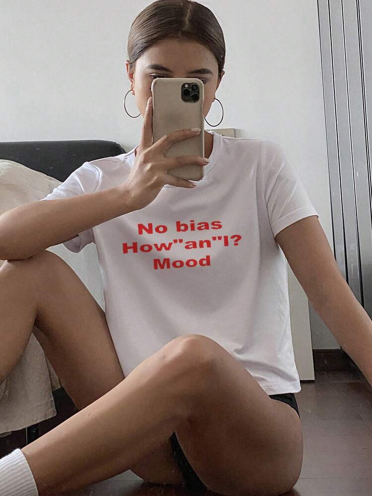 Oversized Round Neck Slogan T-Shirt For Women, Minimalist & Fashion, Suitable For Summer