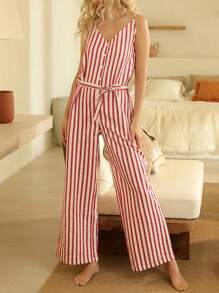 Lullawish Pijama tipo mono de mujer con tirantes a rayas