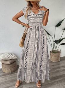 SHEIN LUNE Women's Casual Retro Vacation Long Dress, Cinched Waist, For Spring/Summer Everyday Outfit,Shirt Dresses For Women,Casual - Multicolor - View 3