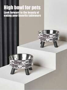 1 pieza Comedero elevado para mascotas, Tazón de acero inoxidable para comida y agua de perro/gato, Diseño amigable para el cuello - Multicolor - Ver 1