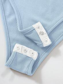 Comfortcana 加大码撞色镶边短袖圆领时尚夏季针织紧身衣 - 淺藍色 - 查看 6