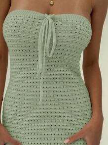 Aloruh Crocheted Summer Romantic Vacation Tight-Fitting Handmade Halter Dress For Ladies - Mint Green - View 7