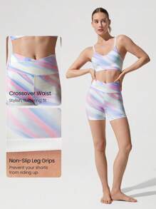 GLOWMODE 4.3" FeatherFit™ Crossover Anti-Slip Biker Shorts With Built-In Seamless Shorts Low Impact Yoga Daily Gym - Multicolor - View 4